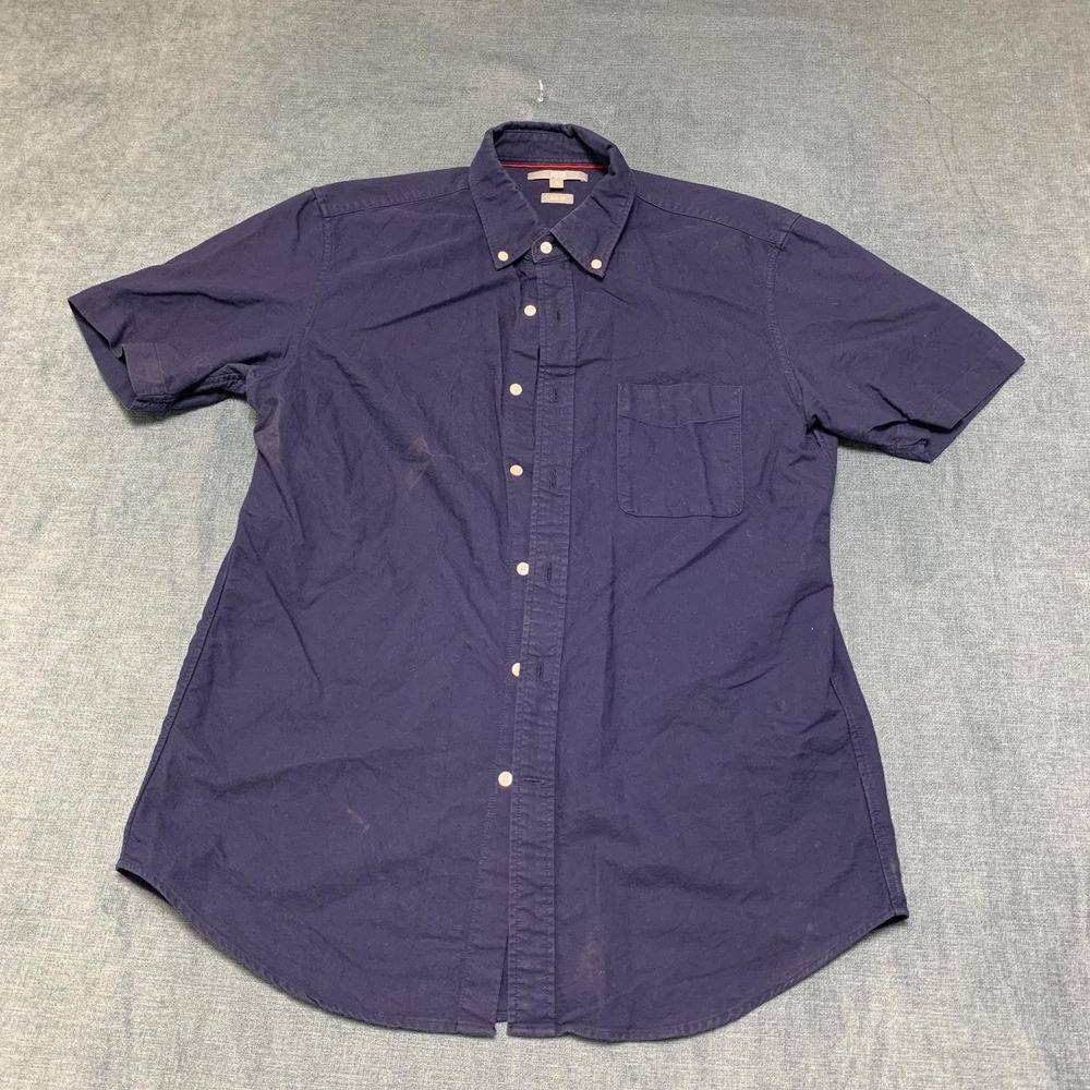 Uniqlo Shirt Mens Medium Navy Blue Cotton Dark Wash Slim Fit Button Down Outdoor